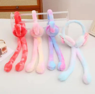 Cute Plush Rabbit Ear Muffs Colorful Moving Jumping Ears
