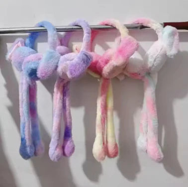Cute Plush Rabbit Ear Muffs Colorful Moving Jumping Ears